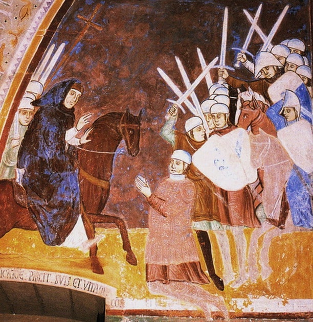 Anonimo (XIII-XIV secolo), “La resa di Napo Della Torre a Ottone Visconti”, fine XIII-inizioXIV secolo, affresco (particolare). Angera (Varese, Lombardia – Lago Maggiore, Italia), Rocca Borromea