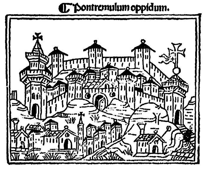 Anonimo (XV-XVI secolo), “Pontremulum oppidum”, Anni Ottanta del XV secolo, xilografia. Tratta da: Jacopo Filippo Foresti (1434-1520), “Supplementum Chronicarum Orbis ab Initio Mundi”, Bernardino Benali, Venezia 1486 (I edizione 1483), l. XII. Siviglia (Andalusia – Spagna), Biblioteca dell’Università di Siviglia (Fondo Antiguo, Libros del Siglo XV, Incunables, Joyas de la Biblioteca)