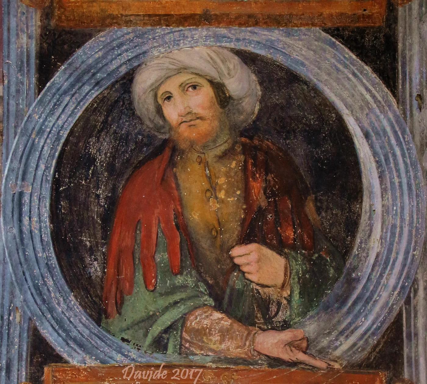 Anonimo (XV-XVI secolo), “Profeta”, Anni Venti del XVI secolo, affresco. Lugano (Ticino – Svizzera), Chiesa di Santa Maria degli Angioli (Cappella Camuzio). Davide Tansini. Luglio 2017. Fotografia digitale