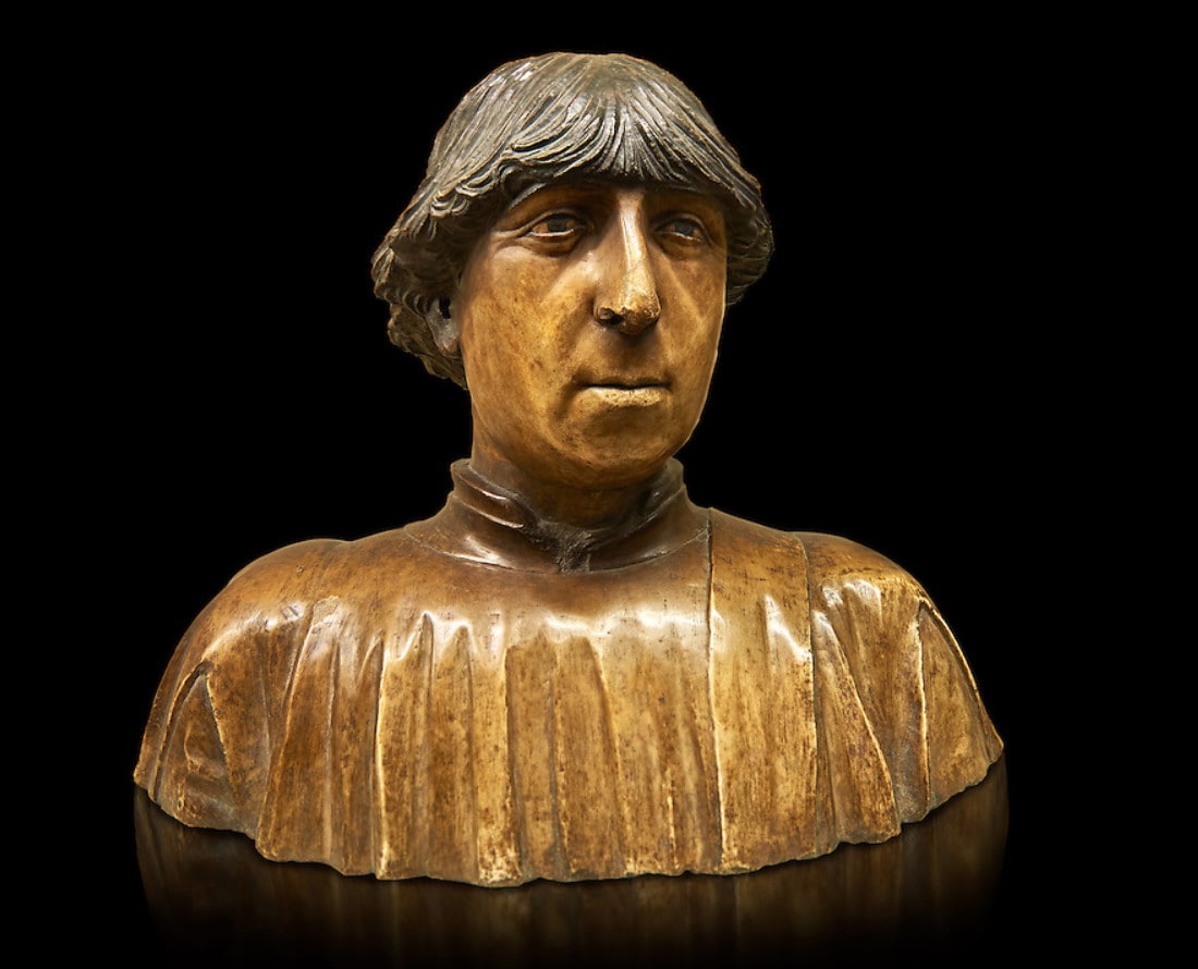 Attribuito a Pietro di Martino da Milano (?-1473), “Busto di Ferrante I”, Anni Sessanta del XV secolo, marmo dipinto. Parigi (Île-de-France – Francia), Museo del Louvre