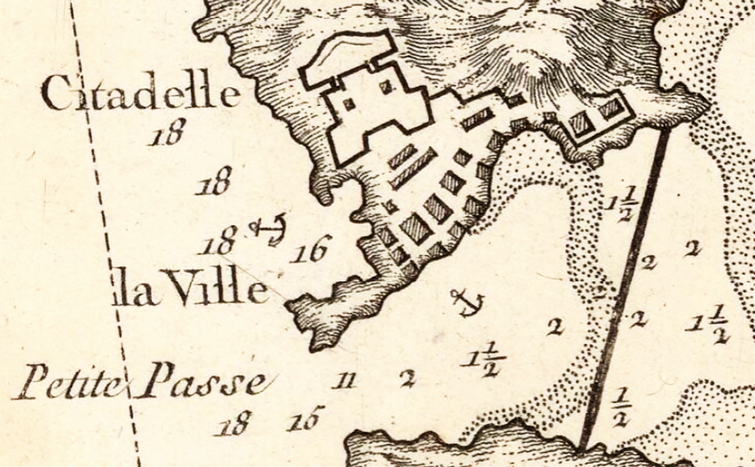 Jacques-Nicolas Bellin (1703-1772), “Mappa di Porto Venere” (“Plan de Porto-Venere”), XVIII secolo, inchiostro su carta (particolare). Parigi (Île-de-France – Francia), Bibliothèque Nationale de France