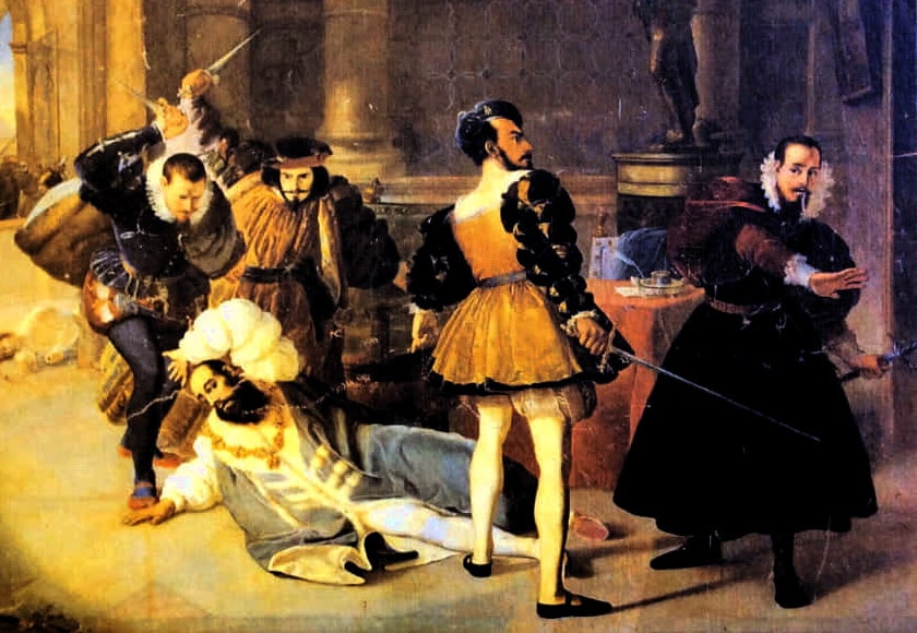 Lorenzo Toncini (1802-1894), Uccisione di Pier Luigi Farnese, 1831-1835, olio su tavola. Piacenza (Emilia-Romagna – Italia), Palazzo Farnese (Sala delle Armi)