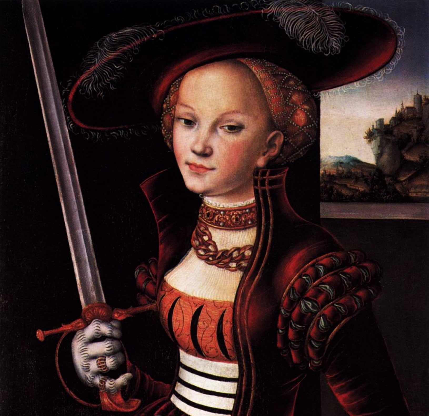 Lucas Cranach detto il Vecchio (1472 c.a-1553), “Giuditta e Oloferne” (“Judith und Holofernes”), 1530, olio su tavola (particolare). Berlino (Germania), Castello di Grunewald