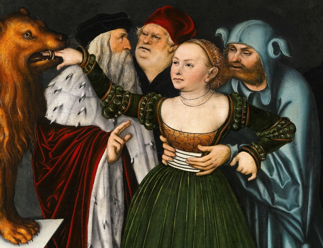 Lucas Cranach detto il Vecchio (1472-1553), “La Bocca della Verità”, 1525/1530, olio su tavola (particolare). Kreuzlingen (Turgovia – Svizzera), Fondazione Heinz Kisters