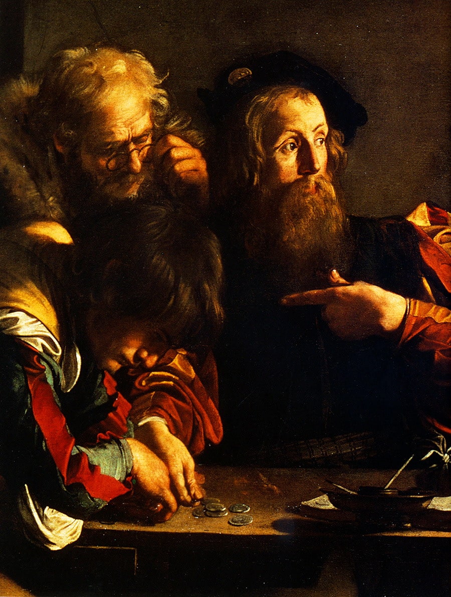 Michelangelo Merisi detto Caravaggio (1571-1610), “Vocazione di San Matteo”, 1599-1600, olio su tela (particolare). Roma (Lazio – Italia), Chiesa di San Luigi dei Francesi