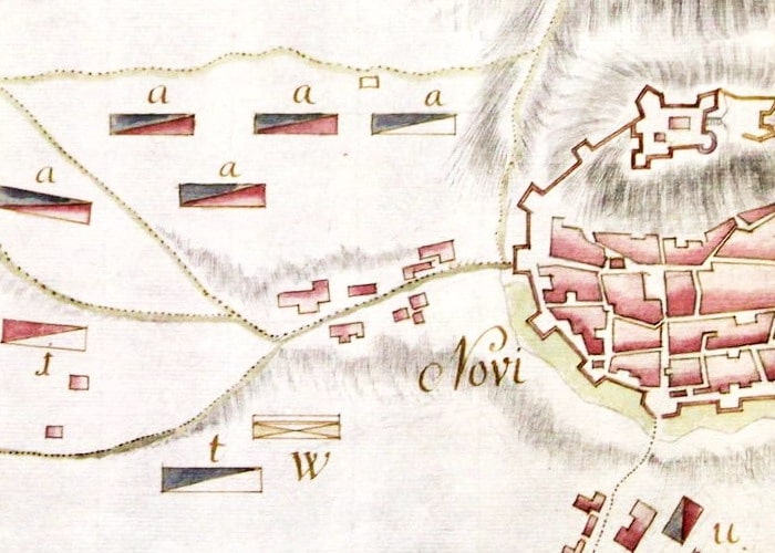 Novi Ligure, XVIII secolo. “Plan Von der Gegend Novi und Saravalle […] anno 1745”. Particolare. Verona (Veneto – Italia), collezione privata