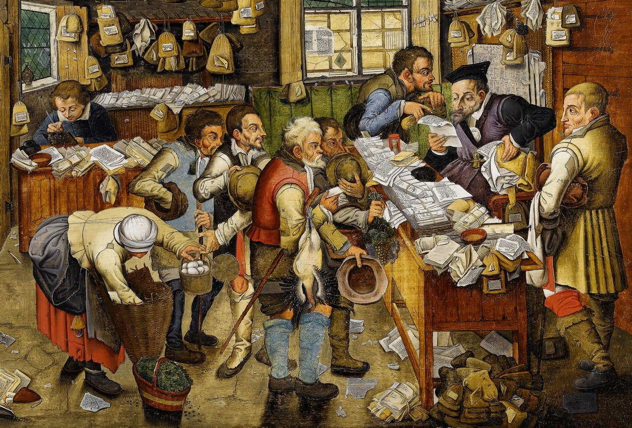 Pieter Brueghel il Giovane o degli Inferi (1564 c.a-1638) o sua bottega, “L’ufficio dell’esattore”, 1617/1622, olio su tavola (particolare). Londra (Regno Unito), collezione privata