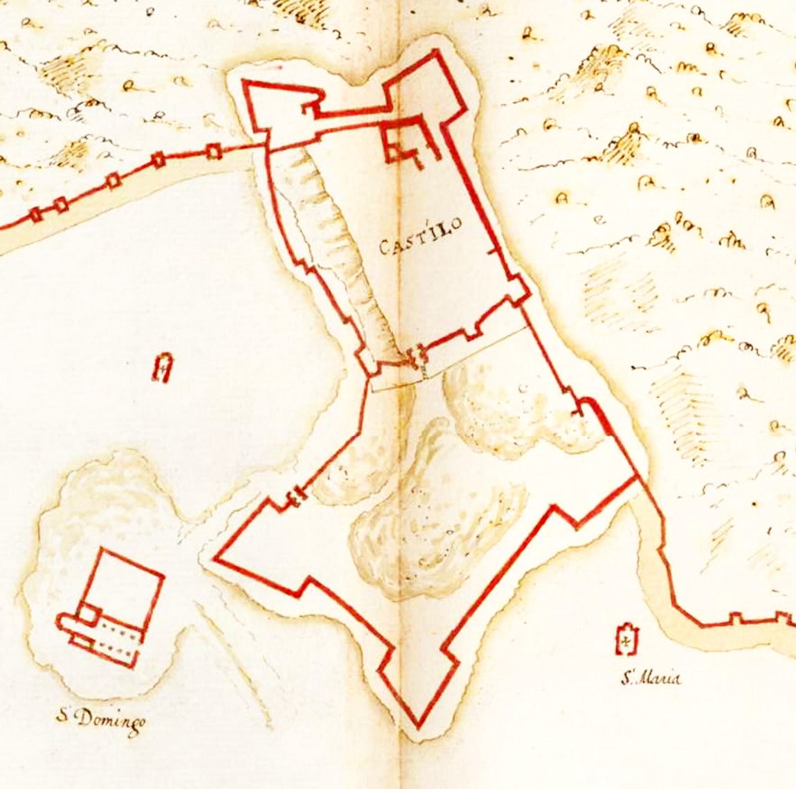 “Tierra y castillo de Tortona”, XVII secolo, inchiostro e guazzo su carta. Particolare rielaborato. Tratto da: anonimo (XVII secolo?), “Planos de varias ciudades y plantas de fortificaciones de la Lombardía”, XVII secolo. Madrid (Spagna), Biblioteca Nacional de España